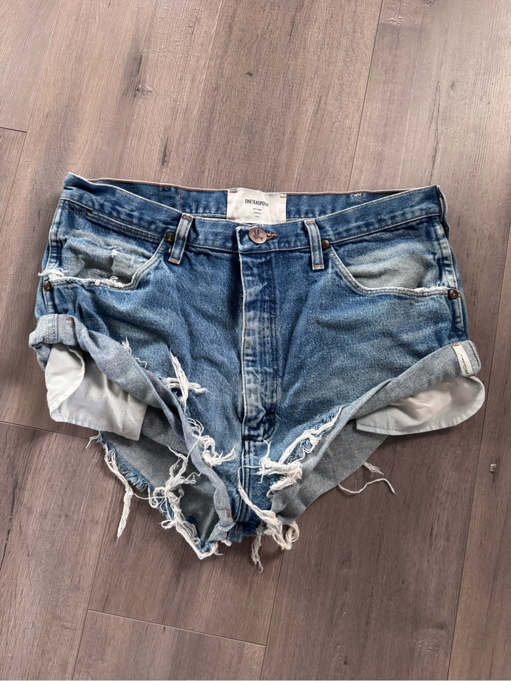 One Teaspoon Light Blue Distressed Roll-Hem Denim Shorts